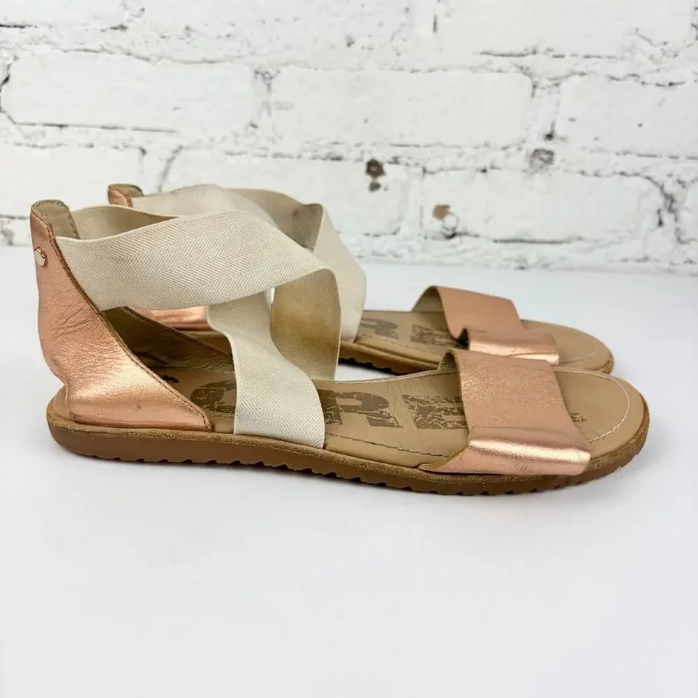 Sorel Ella Rose Gold Leather Elastic Ankle Strap Crisscross Sandals 8